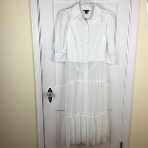 THREAD STORY Sheer White Long Mesh Top